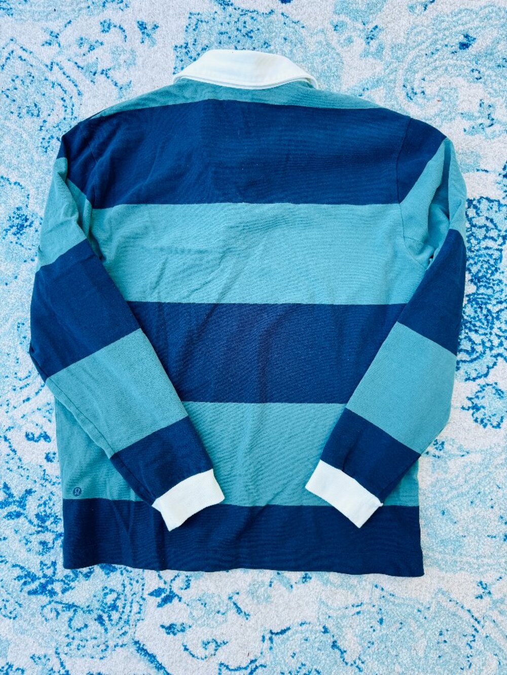 Lululemon Mens Long-Sleeve Rugby Shirt Large Sea Foam Green Blue - Picture 3 of 3